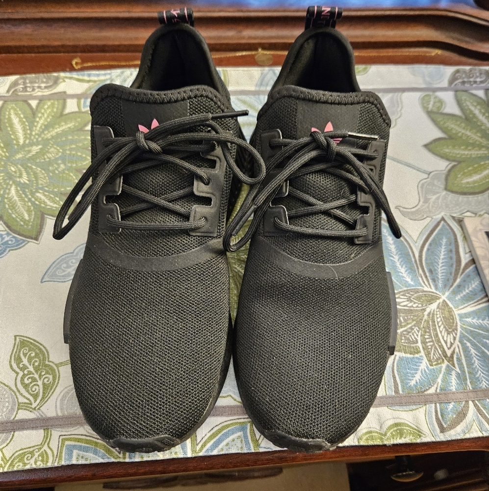 adidas Black Athletic Shoes with Pink Accents